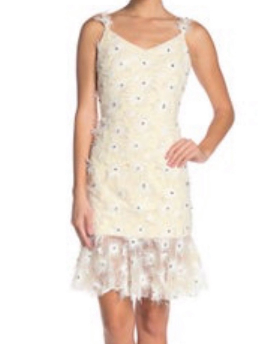 Anthropologie Cream Floral Appliqué Midi Dress